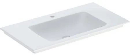 Lavabo d'angle Geberit ONE, largeur 90 cm, profondeur 48 cm, trou de robinet central, sans trop-plein, Blanc/KeraTect