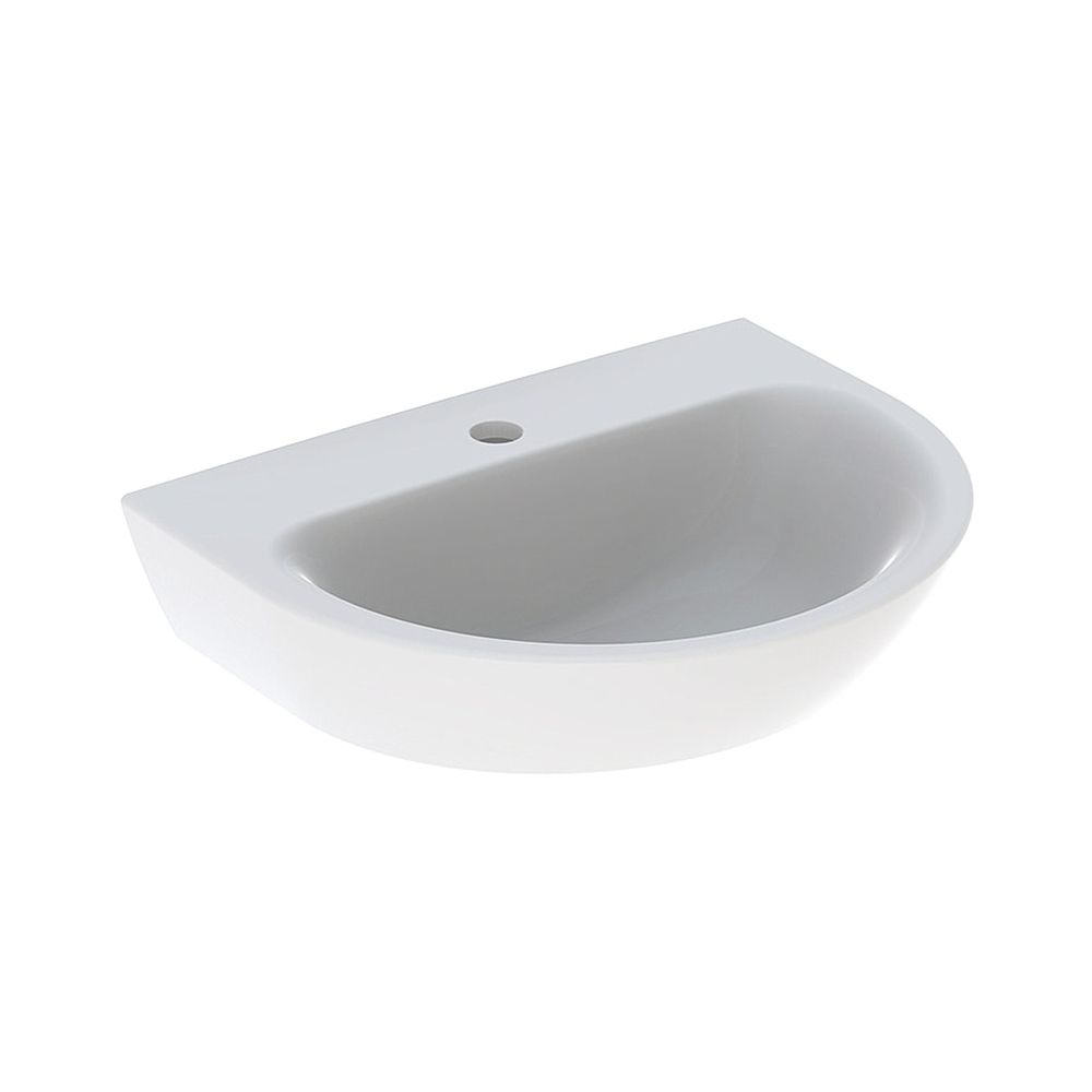 Lavabo Geberit Renova asymétrique avec trop-plein, 50x17,3x40 cm, trou de robinet central, sans trop-plein, blanc