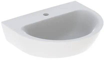 Lavabo Geberit Renova, largeur 55 cm, profondeur 45 cm, plage de robinetterie centrale, sans trop-plein, blanc/KeraTect