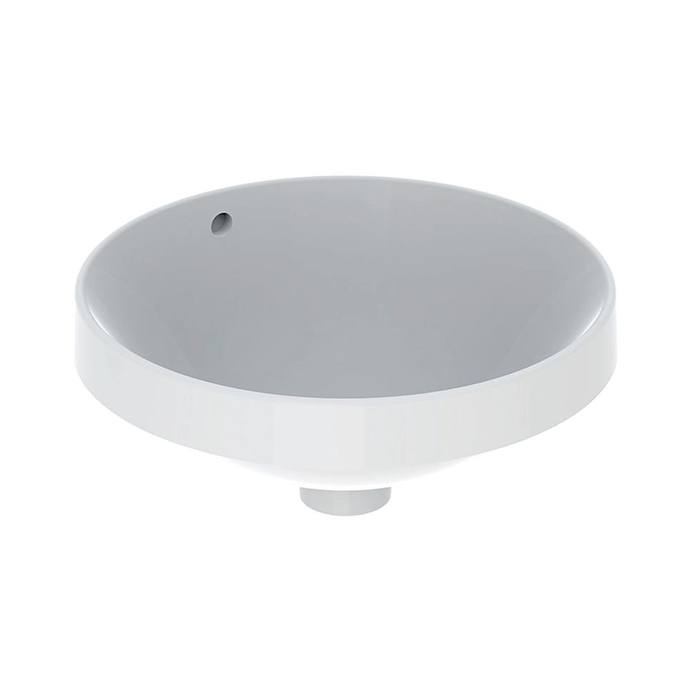 Lavabo encastrable Geberit VariForm rond, diamètre 40 cm, sans trou de robinetterie, avec trop-plein, émaillé, KeraTect, blanc