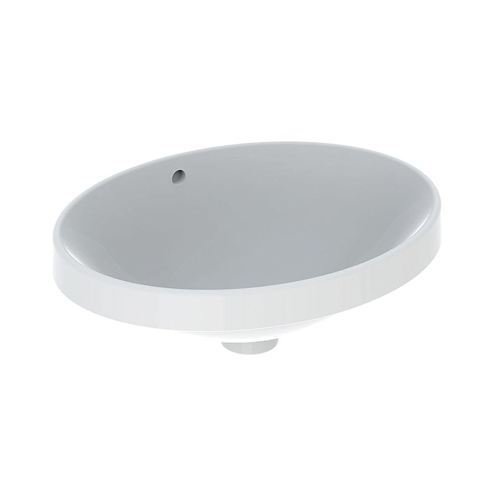 Lavabo encastré Geberit VariForm, ovale, L 50 cm P 40 cm, sans trou de robinetterie, avec trop-plein, KeraTect, Blanc