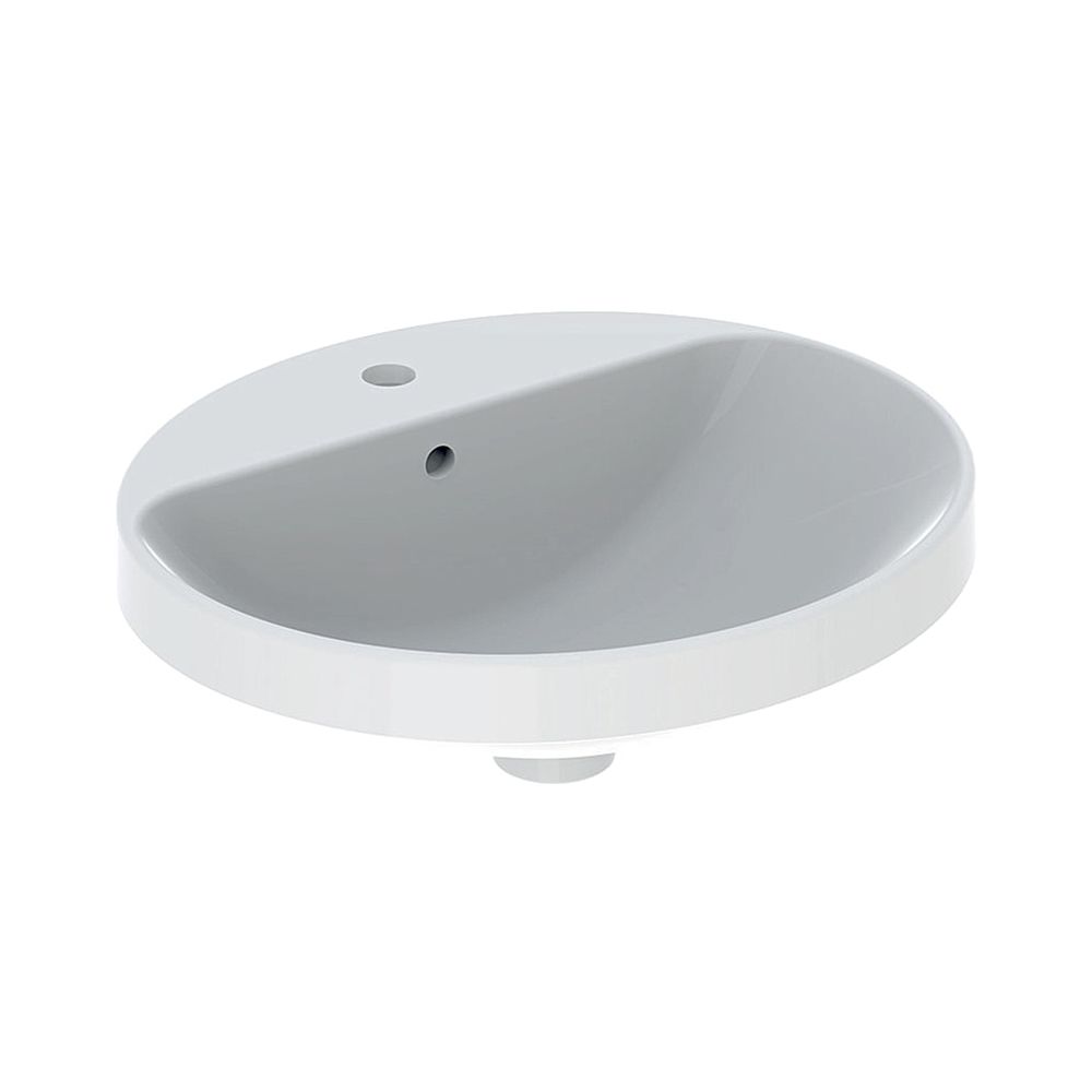 Lavabo encastrable Geberit VariForm, ovale avec trou de robinetterie, largeur 50 cm, profondeur 45 cm, avec trop-plein, KeraTect, blanc