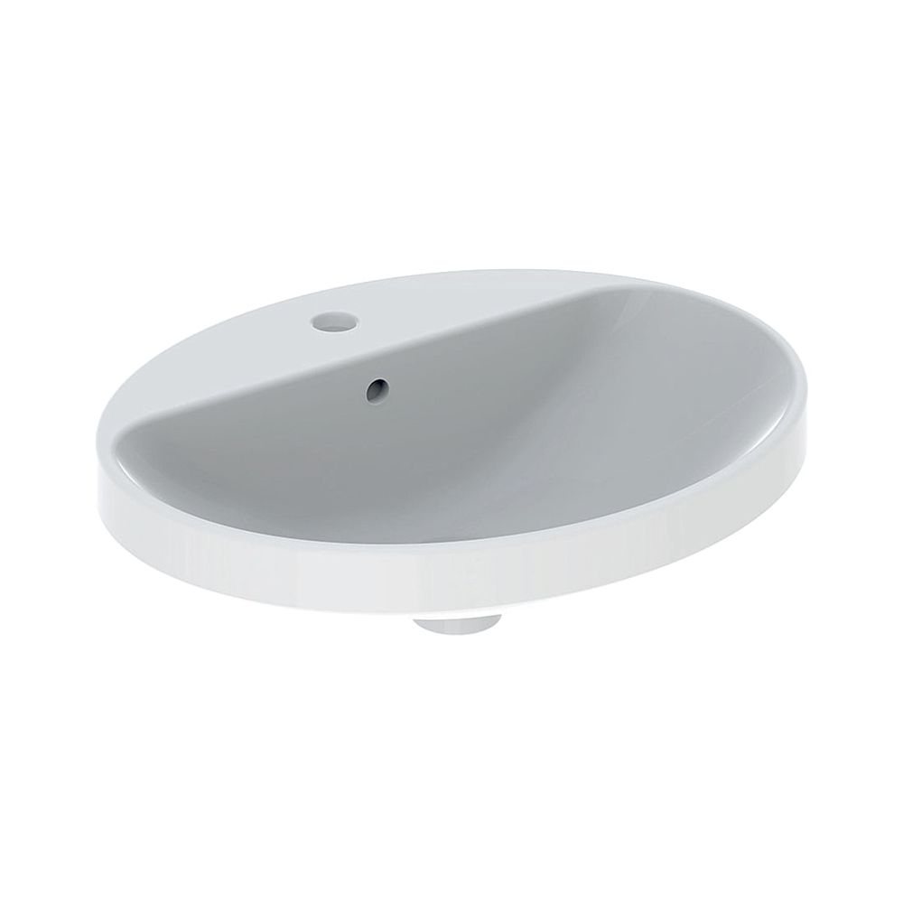Lavabo encastré Geberit VariForm, ovale avec plage pour robinetterie, largeur 55 cm, profondeur 45 cm, avec trop-plein, KeraTect, blanc