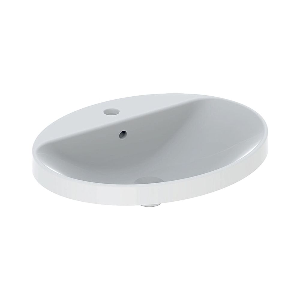 Lavabo encastrable Geberit VariForm, ovale avec trou de robinetterie, largeur 60 cm, profondeur 48 cm, avec trop-plein, KeraTect, blanc