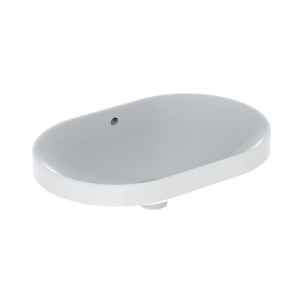 Lavabo encastrable Geberit VariForm, elliptique, largeur 60 cm, profondeur 40 cm, sans trou de robinetterie, avec trop-plein, KeraTect, blanc