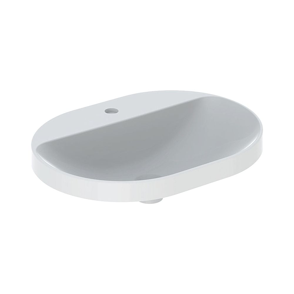 Lavabo encastré Geberit VariForm, elliptique, avec bandeau à trou de robinetterie, largeur 60 cm, profondeur 45 cm, sans trop-plein, KeraTect, blanc