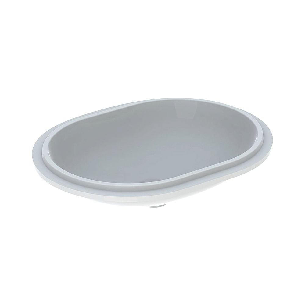 Lavabo sous plan Geberit VariForm, elliptique, largeur 62,5 cm, profondeur 49 cm, sans trou de robinetterie, sans trop-plein, émaillé, KeraTect, blanc
