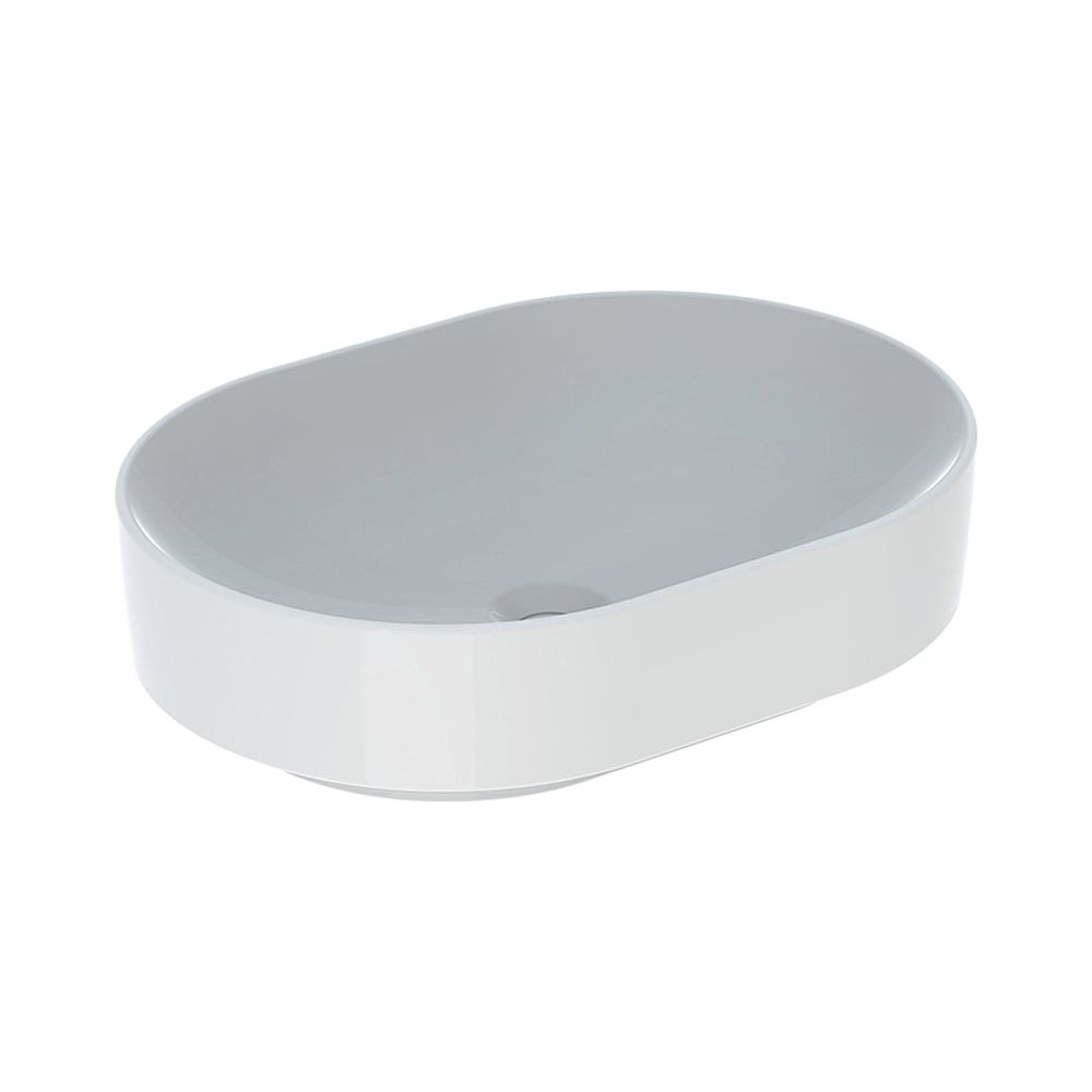 Lavabo d'angle Geberit VariForm, elliptique, largeur 55 cm, profondeur 40 cm, sans trou de robinetterie, sans trop-plein, blanc/KeraTect