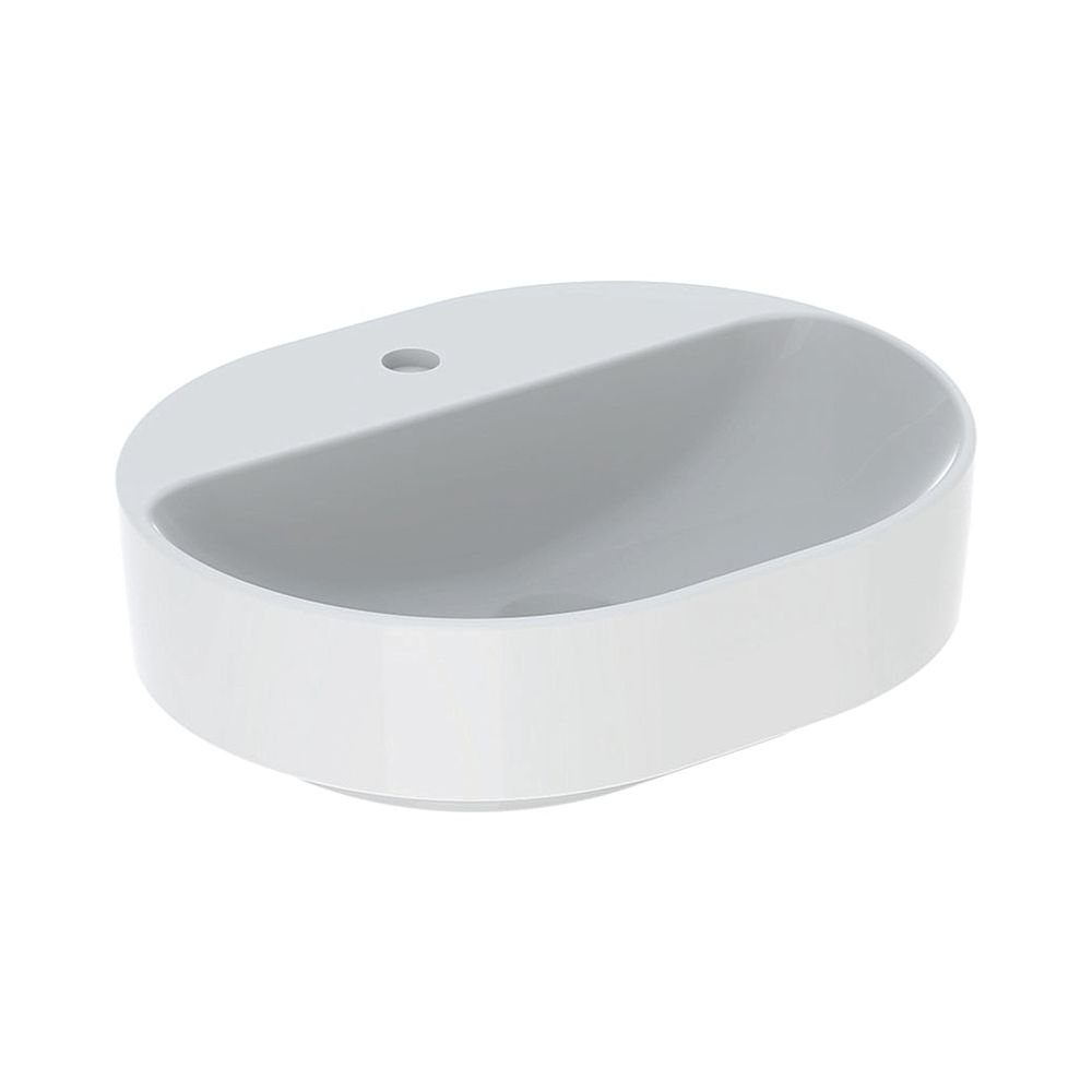 Lavabo de pose Geberit VariForm, elliptique, avec trou de robinetterie central, L 50 cm P 40 cm, sans trop-plein, Blanc/KeraTect