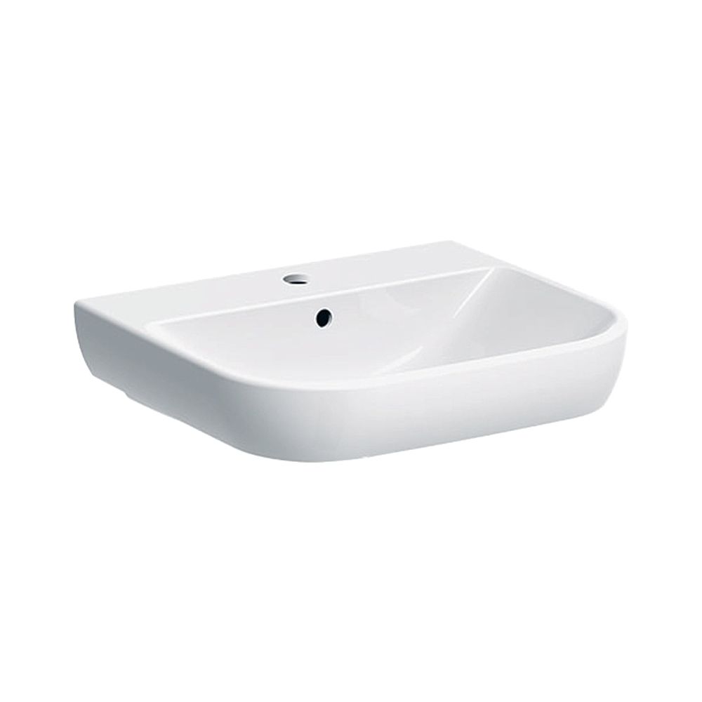 Lavabo Geberit Smyle, largeur 55 cm, profondeur 48 cm, trou de robinet central, trop-plein visible, blanc/KeraTect