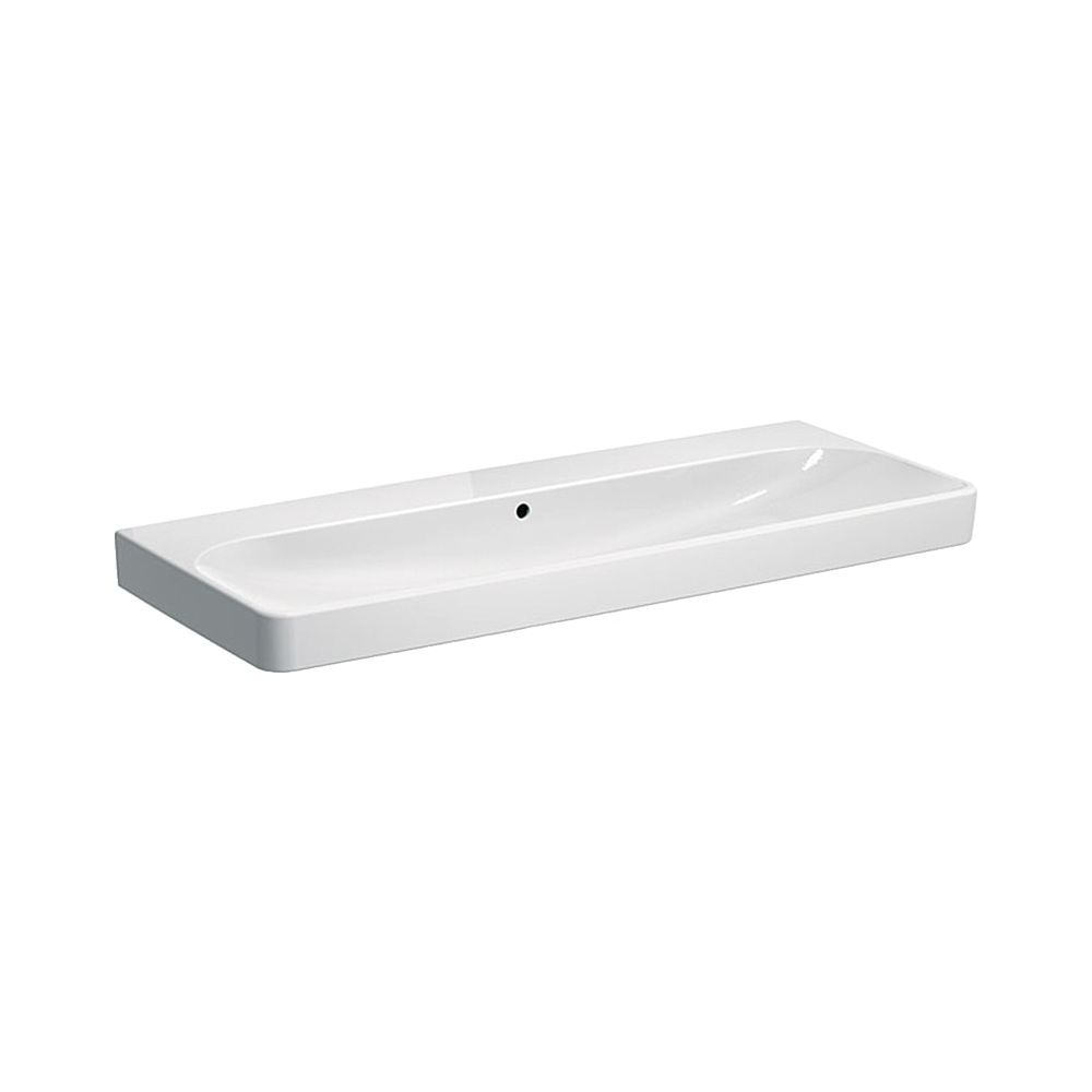Lavabo Geberit Smyle Square, largeur 120 cm, profondeur 48 cm, sans trou de robinet, trop-plein visible, blanc/KeraTect