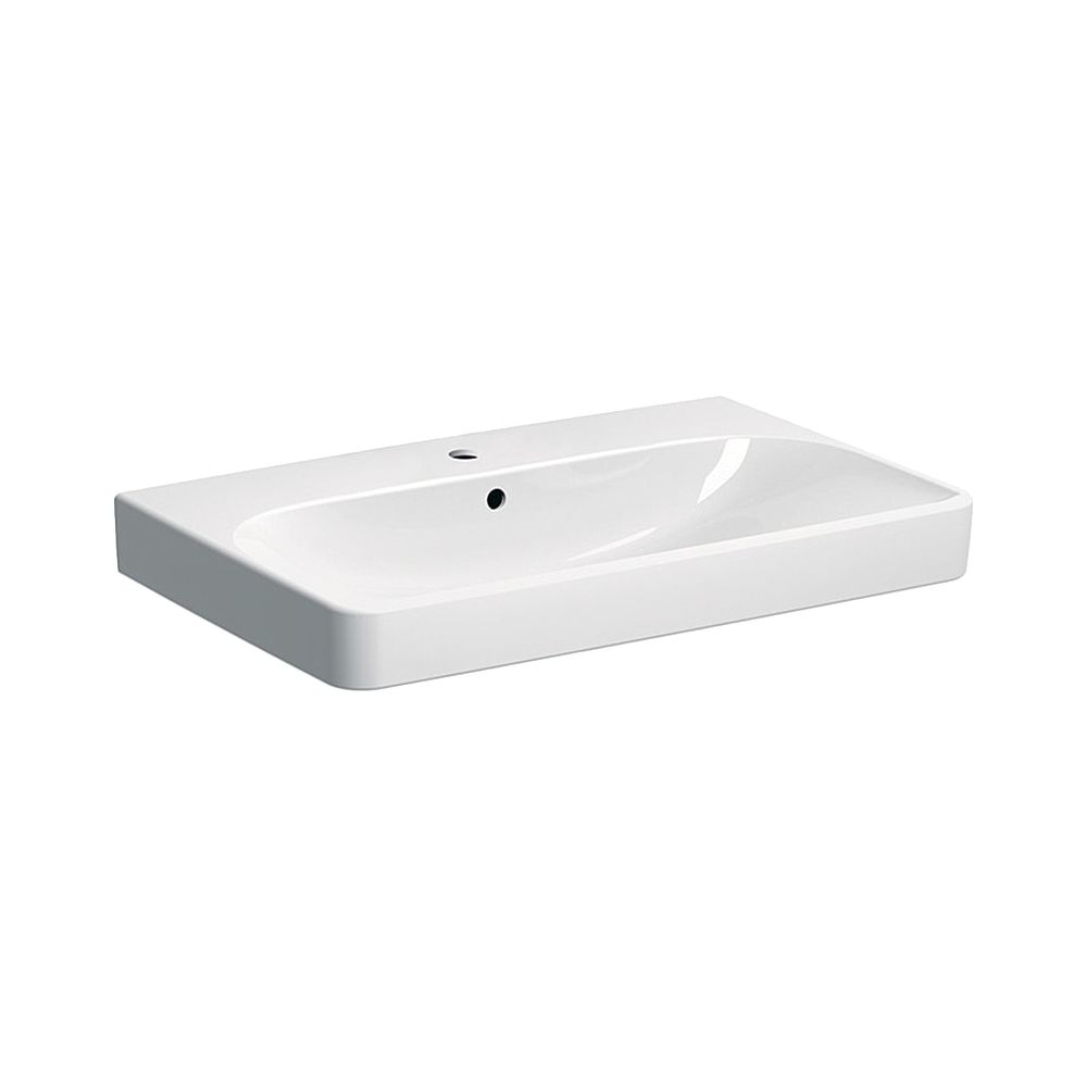 Lavabo Geberit Smyle Square, largeur 75 cm, profondeur 48 cm, trou de robinet central, trop-plein visible, blanc/KeraTect