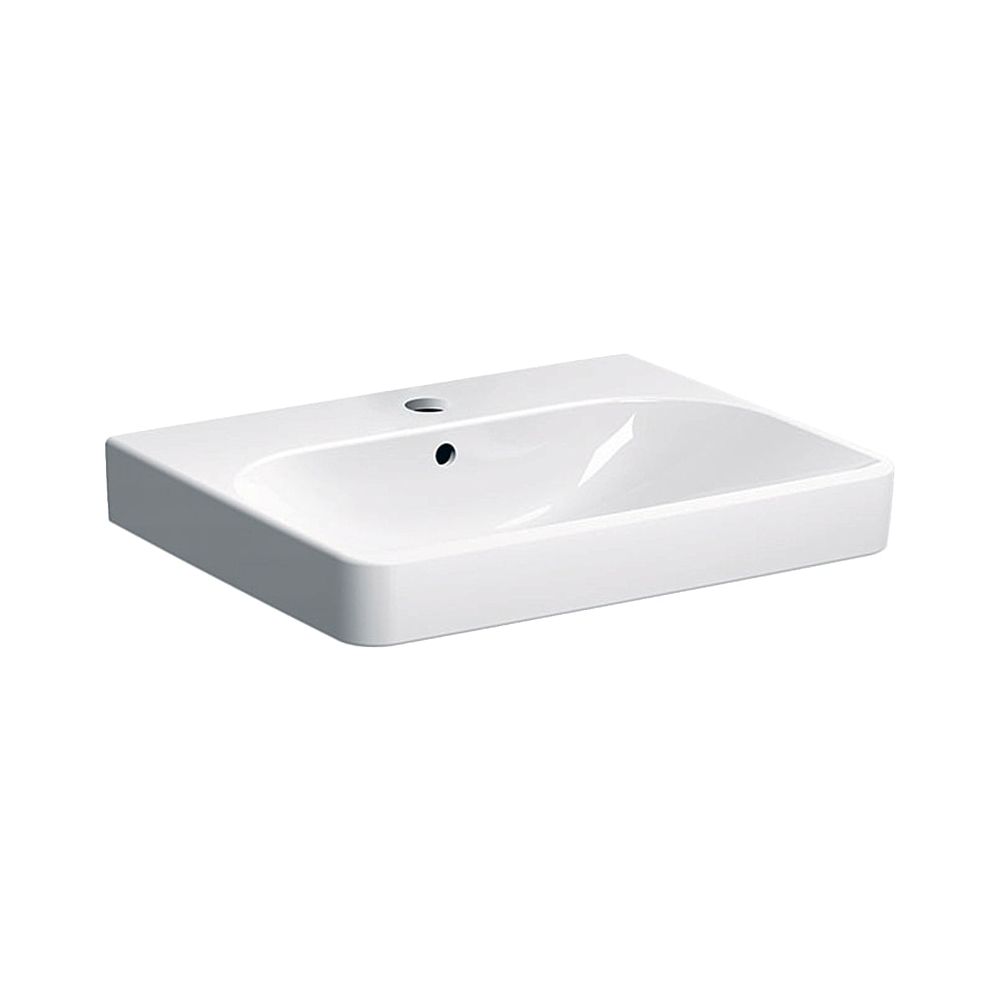Lavabo Geberit Smyle Square, largeur 60 cm, profondeur 48 cm, trou de robinet central, trop-plein visible, blanc