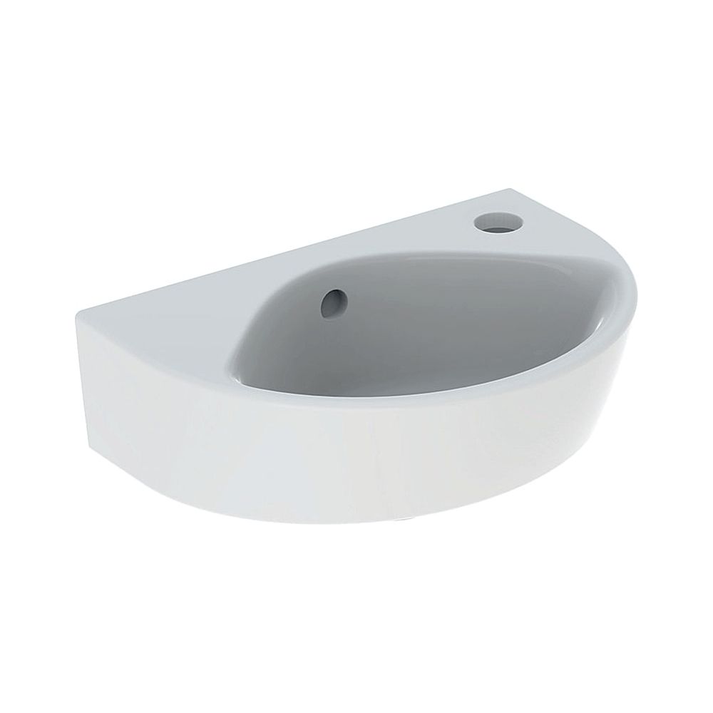 Lavabo Geberit Renova à projection réduite, 36x14,8x25 cm, trou de robinet à droite, trop-plein visible, Blanc/KeraTect