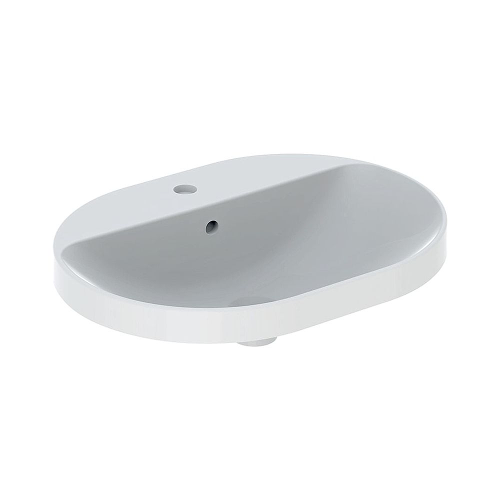 Lavabo encastrable Geberit VariForm, elliptique, trou de robinetterie, largeur 60 cm, profondeur 45 cm, trou de robinetterie central, trop-plein visible, émaillé