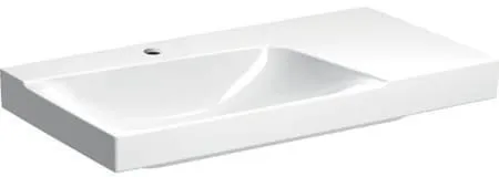 Lavabo Geberit Xeno², surface de pose à droite, largeur 90 cm, profondeur 48 cm, trou de robinet central, sans trop-plein, Blanc/KeraTect