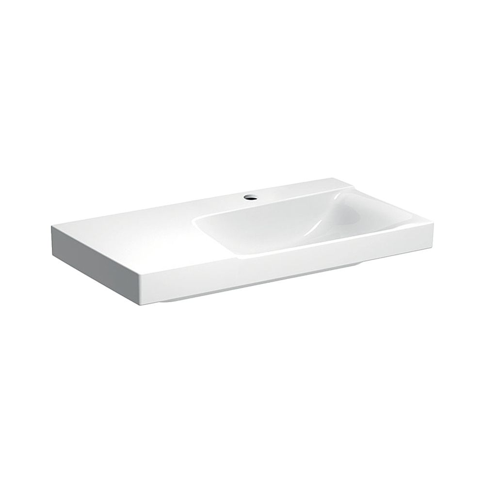 Geberit Xeno2 lavabo, plan de toilette à gauche, largeur 90 cm, profondeur 48 cm, trou de robinet central, sans trop-plein, blanc/KeraTect