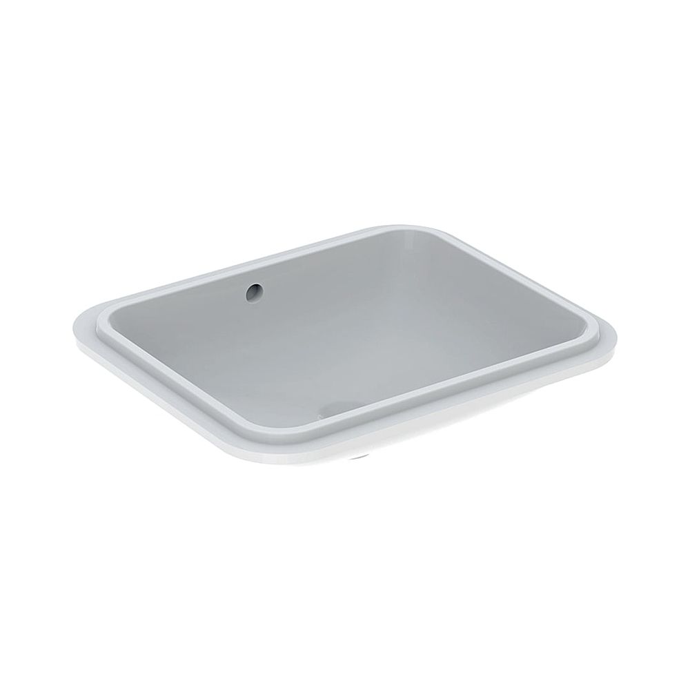 Lavabo sous plan Geberit VariForm rectangulaire, largeur 50 cm, profondeur 49 cm, sans trou de robinetterie, trop-plein visible, émaillé