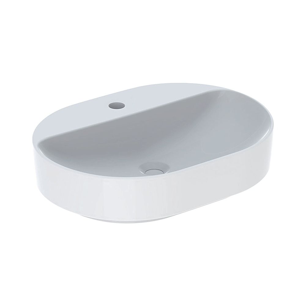 Geberit VariForm lavabo à poser elliptique, avec bandeau à trou de robinet, largeur 60 cm, profondeur 45 cm, trou de robinet central, sans trop-plein, blanc