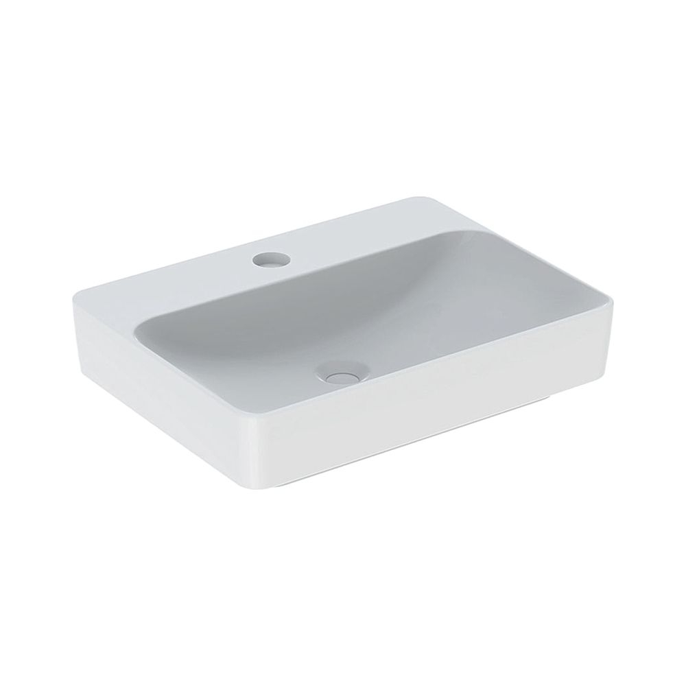 Geberit VariForm lavabo à poser rectangulaire, avec bandeau à trou de robinet, largeur 60 cm, profondeur 45 cm, trou de robinet central, sans trop-plein, blanc