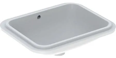 Lavabo sous vasque Geberit VariForm rectangulaire, largeur 45 cm, profondeur 44 cm, sans trou de robinet, trop-plein visible, émaillé