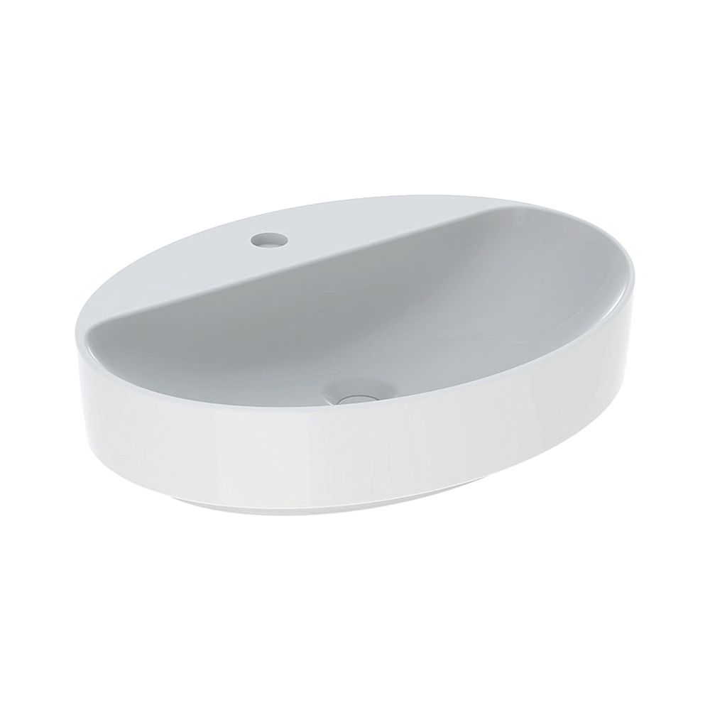 Geberit VariForm lavabo à poser ovale, avec bandeau à trou de robinet, largeur 60 cm, profondeur 45 cm, trou de robinet central, sans trop-plein, blanc