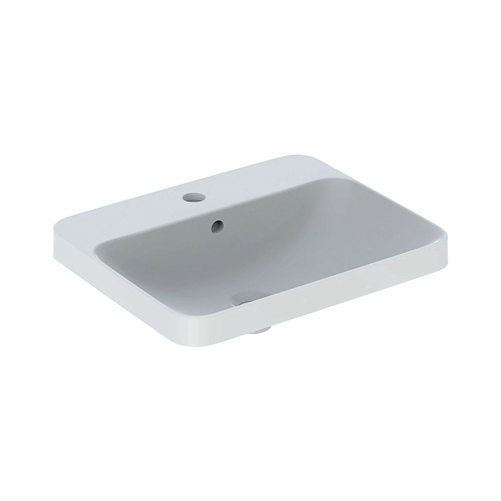 Lavabo encastré Geberit VariForm, rectangulaire, trou de robinetterie central, largeur 55 cm, profondeur 45 cm, trop-plein visible, émaillé