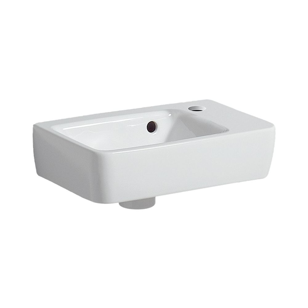 Lavabo Geberit Renova Plan à projection réduite, 36x14,5x25 cm, trou de robinetterie à droite, trop-plein visible, blanc