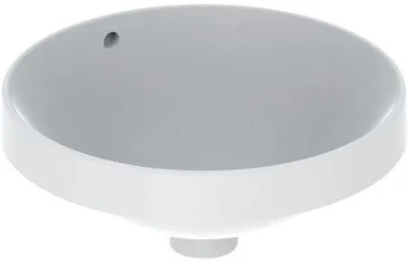 Lavabo encastrable Geberit VariForm rond, diamètre 40 cm, sans trou de robinet, trop-plein visible, émaillé