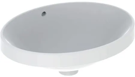 Lavabo encastrable Geberit VariForm, ovale, largeur 50 cm, profondeur 40 cm, sans trou de robinet, trop-plein visible, émaillé