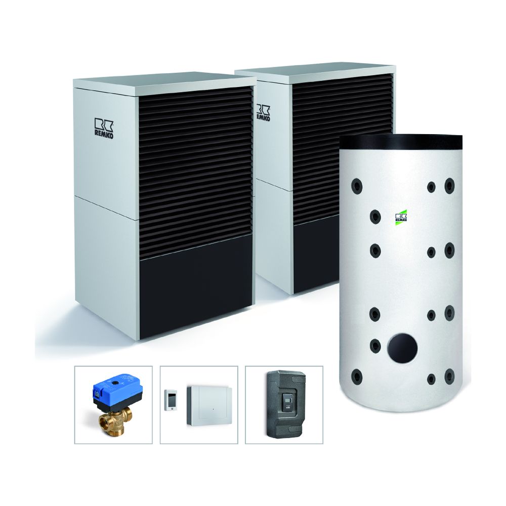 Pompe à chaleur air-eau Remko Paket Frankfurt Graphit LWM 150 Duo, modèle Designline MPS 1000, 20,58 kW à A7/W35, fluide frigorigène R454B