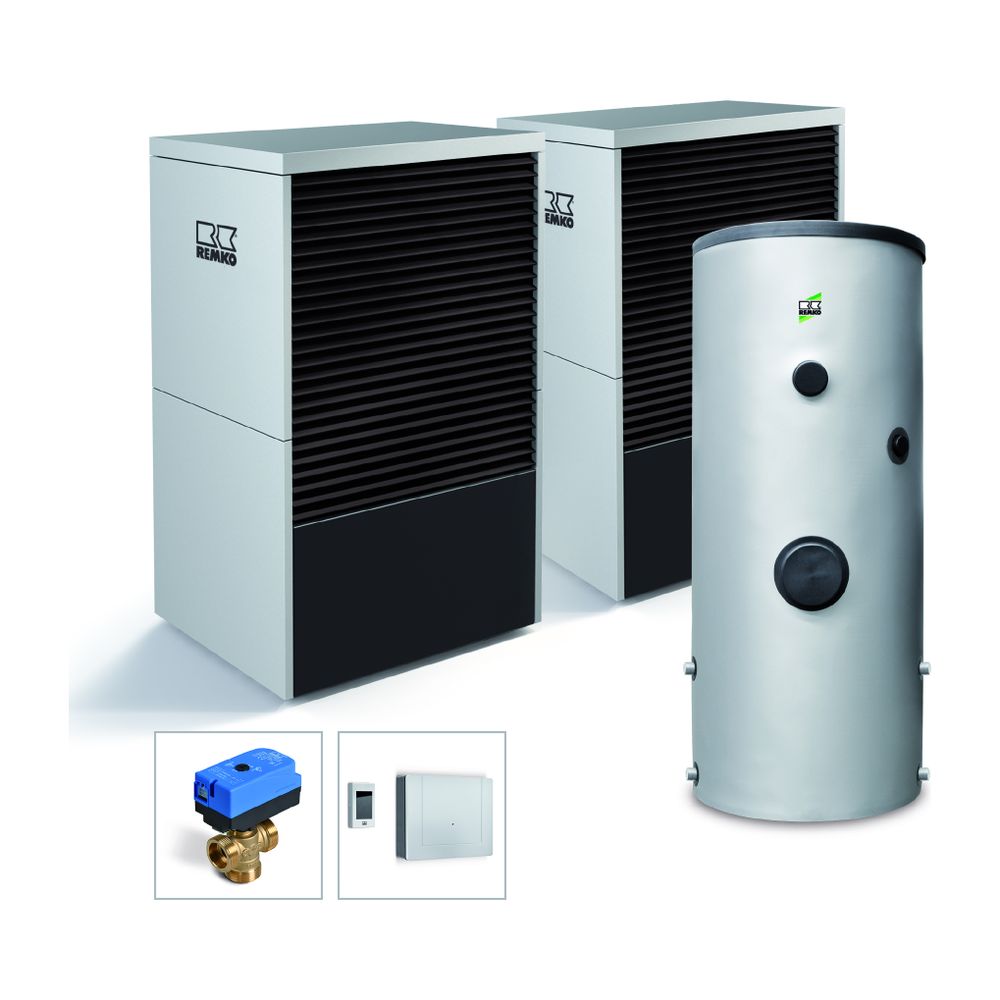 Pompe à chaleur air-eau Paket Mannheim Graphit LWM 150 Duo Remko, KWS 300, 20,58 kW à A7/W35, R454B