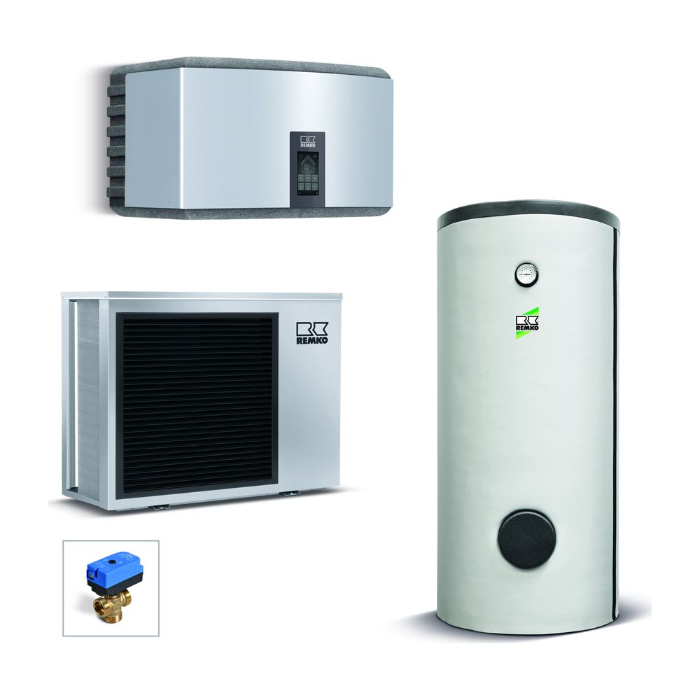 Pompe à chaleur air/eau Remko Paket Dortmund Graphit WKF 80, EWS 304 E, 6,4 kW à A7/W35, R32