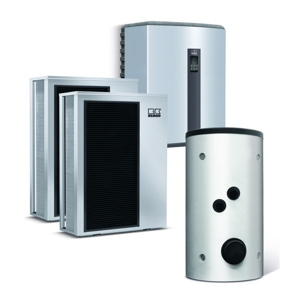 Pompe à chaleur air/eau Remko Duo Paket Köln Graphit WKF 130 Duo, KPS 302, 20,6 kW à A7/W35, R32