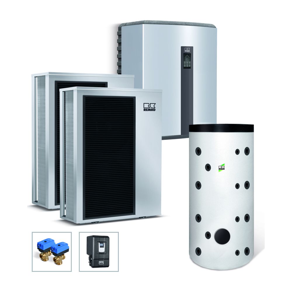 Pompe à chaleur air-eau Remko Paket Frankfurt Graphite WKF 130 Duo, MPS 1000 EFS 21, 20,6 kW à A7/W35, R32