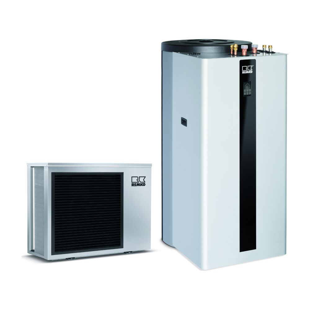 Pompe à chaleur air-eau Remko WKF 80 Neo compact, ballon d'eau chaude 200 L, 6,4 kW (A7/W35), R32
