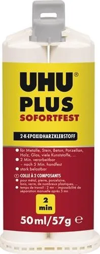 Colle époxy bicomposant UHU 2K-EPOXIDHARZKLEBER PLUS SOFORTFEST 57 g incolore double cartouche — lot de 6 pièces