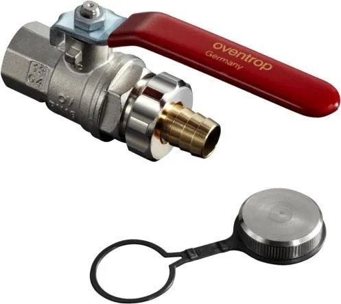 Oventrop robinet à tournant sphérique avec raccord pour flexible DN 15, R 1/2" filetage intérieur, PN 16 pour températures de -20 à 120 °C, laiton nickelé