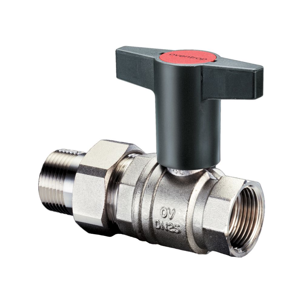 Oventrop Robinet à bille Optiba à levier DN 32, 1 1/4" filetage intérieur et raccord à filetage extérieur, PN 16, laiton - 1075710