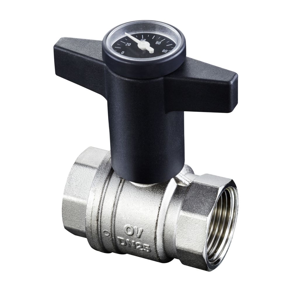 Oventrop Robinet à tournant sphérique Optiba avec thermomètre, raccord fileté intérieur des deux côtés 1"