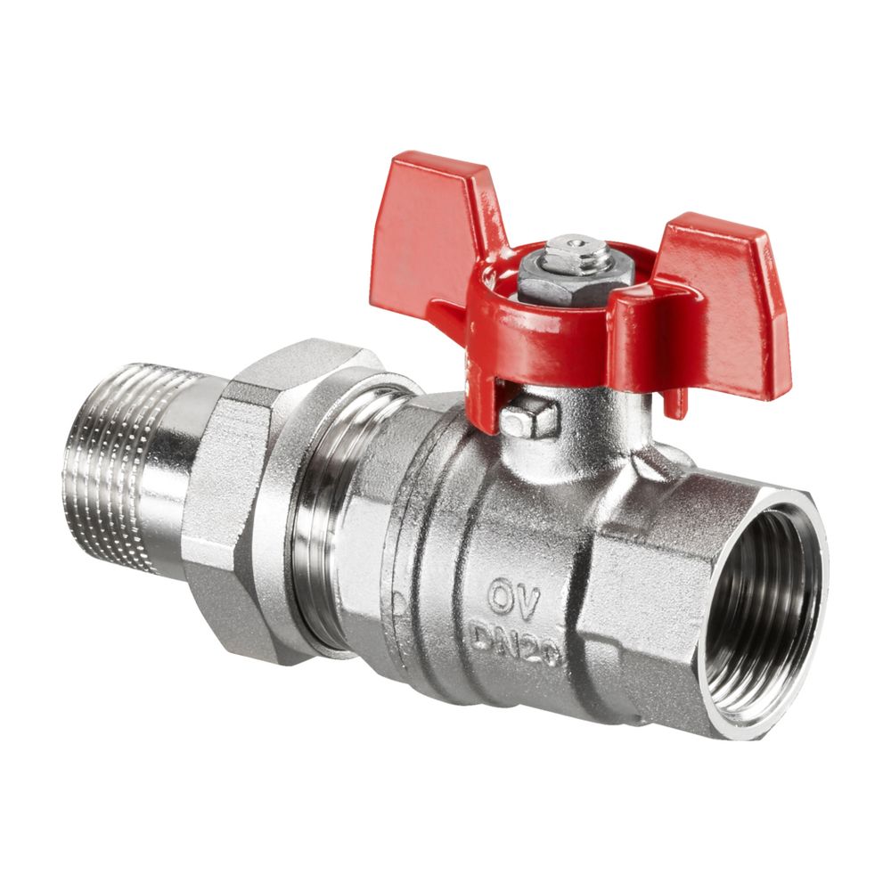 Oventrop robinet à bille Optiba avec poignée à levier DN 20, 3/4" filetage intérieur, raccord fileté extérieur, PN 16, laiton 1075806