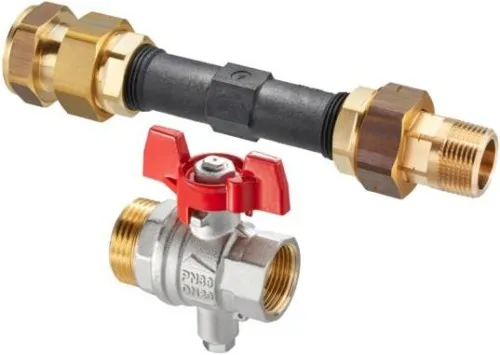 Kit de raccordement compteur de chaleur Oventrop OV pour passage vertical avec robinet à bille DN 20