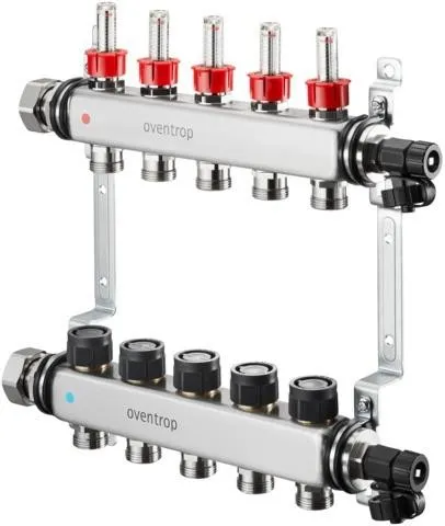 Oventrop Collecteur en acier inoxydable Multidis SF avec inserts de débit, de mesure et de régulation, 6 circuits