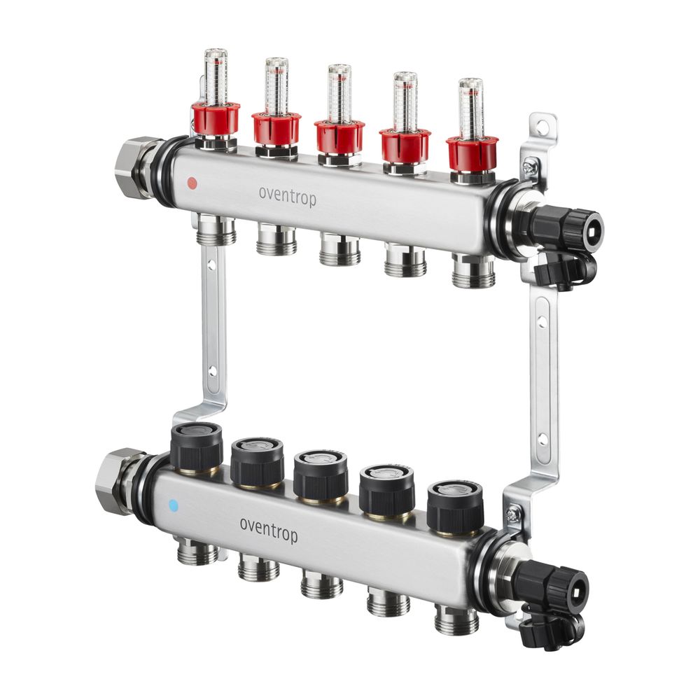 Collecteur en acier inoxydable Oventrop Multidis SF, 4 circuits de chauffage, 0-5 l/min, acier inoxydable, référence 1405954