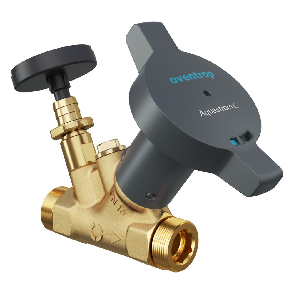 Vanne de circulation statique Oventrop Aquastrom C, DN 15, G 3/4", PN 16, sans isolation thermique, avec thermomètre, en bronze au silicium