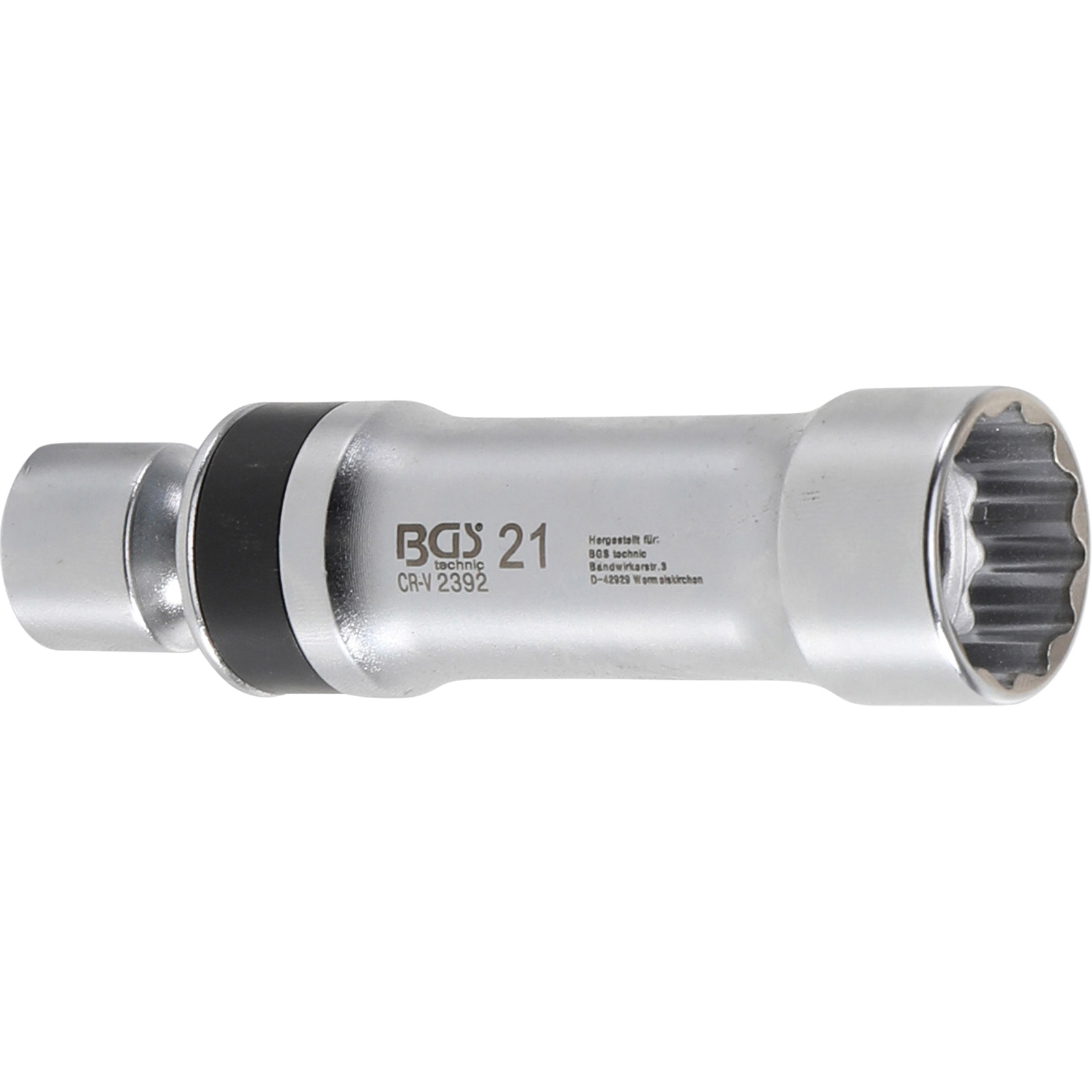 BGS Douille flexible pour bougies d'allumage 12 pans avec ressort de maintien entraînement carré intérieur 10 mm (3/8") SW 21 mm - 2392