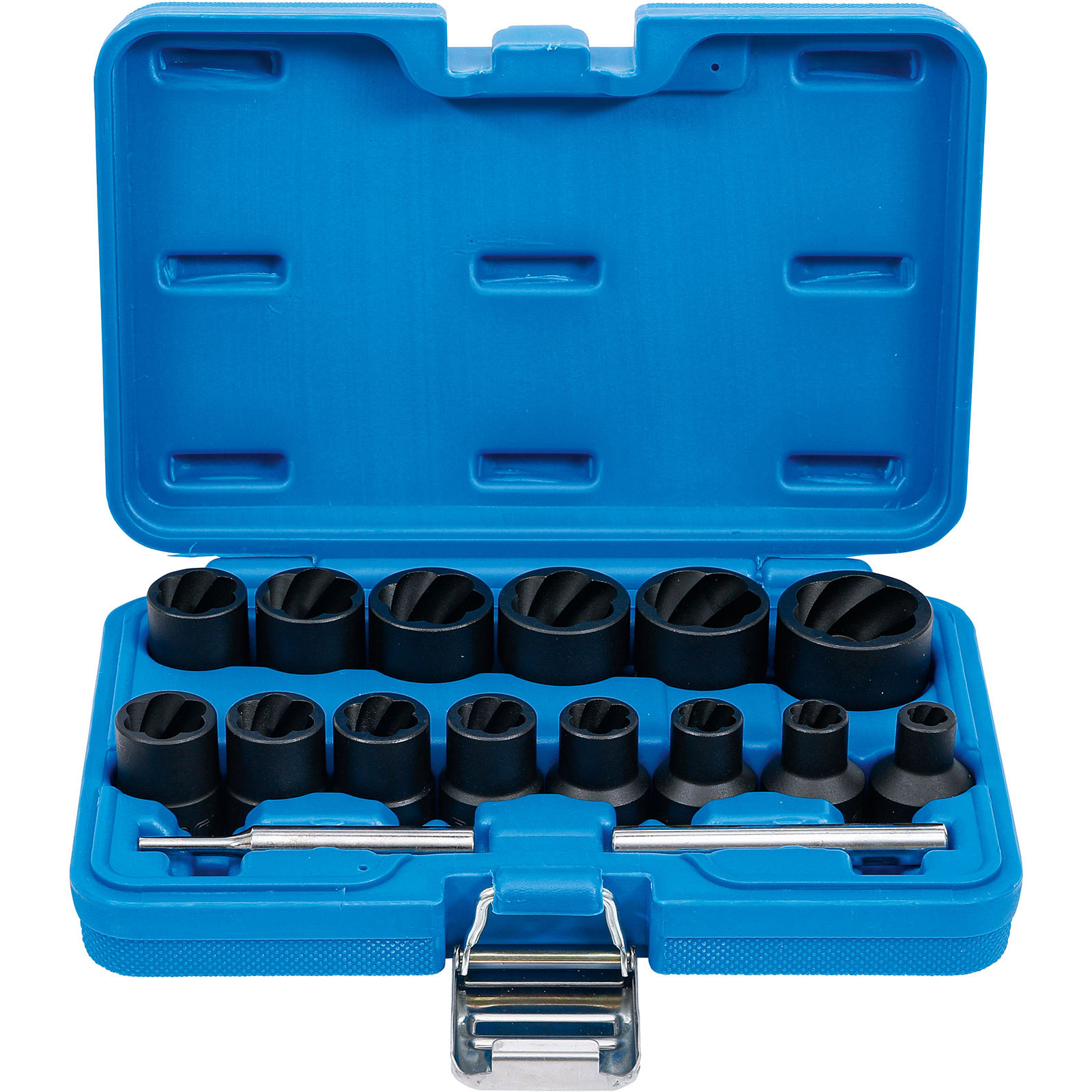 BGS Jeu de clés à douille à profil hélicoïdal / Extracteur de vis pour douille à entraînement carré 12,5 mm (1/2") SW 8 - 27 mm - 16 pièces - 5269