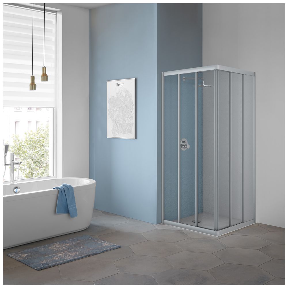 Koralle Cabine de douche d'angle TwiggyTop EDSTT3S 80 760-780x1850 Argent mat Aquaperl transparent