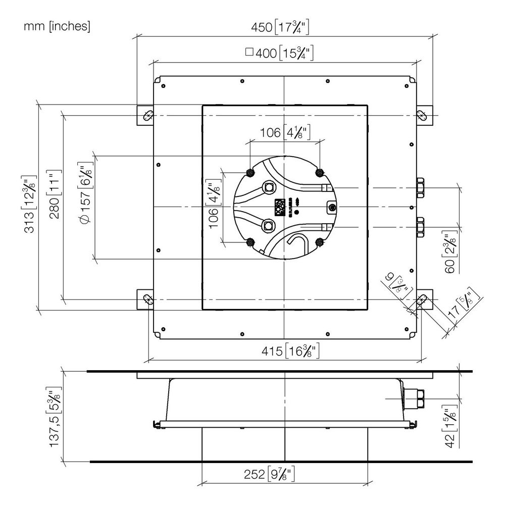 Boîte d'encastrement pour plafond Dornbracht, installation affleurante 310x250 mm, 2x raccord IG 1/2", blanc signal