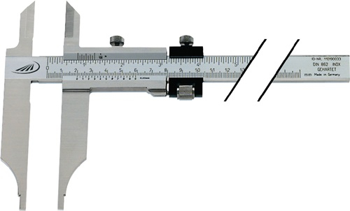 Pied à coulisse d'atelier Helios Preisser DIN 862 300 mm avec pointes de mesure et réglage fin, longueur de bec 90 mm